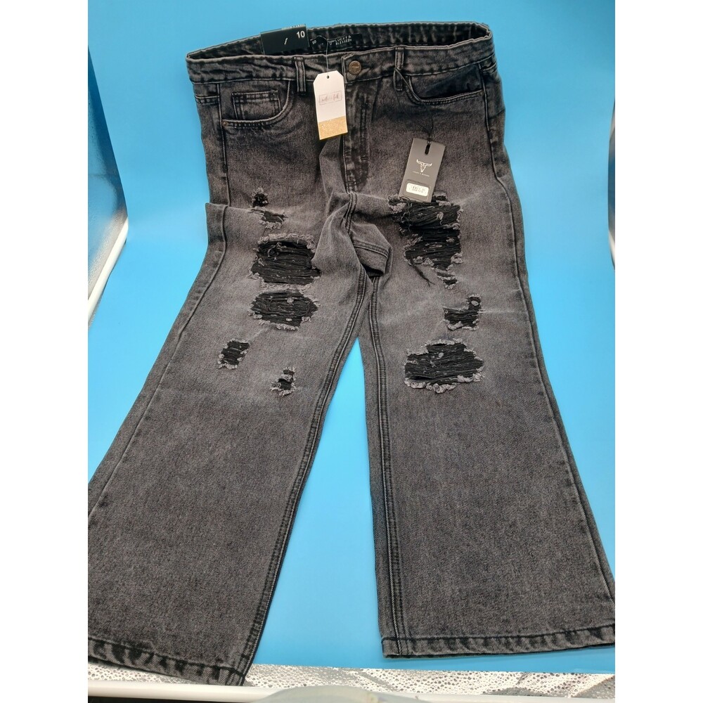 Lucky & Blessed Women's Jeans Black Frayed Wide Leg Ankle Flare Size 10 NWT